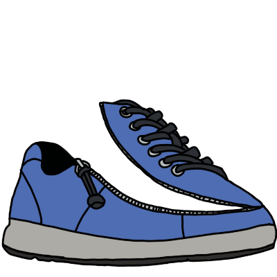 a blue adaptive shoe. the top of the shoe is lifted up from the sole and sides, with a zipper to secure it back. there are false laces on the top.